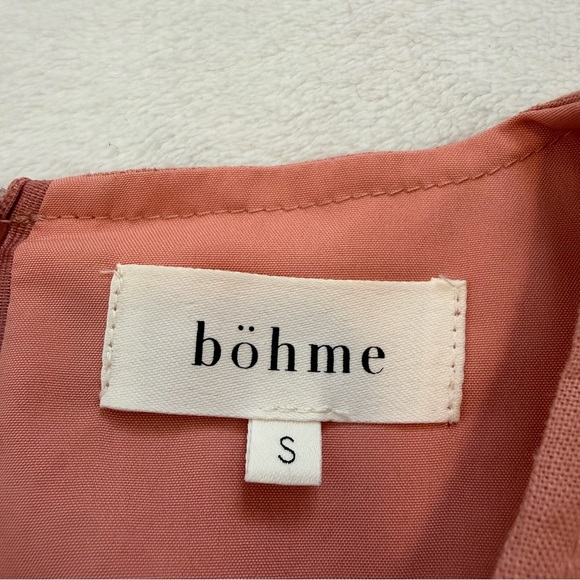 Bohme Linen Blend Cyrus Midi Dress in Pink with Puff Short Sleeves - Picture 11 of 14